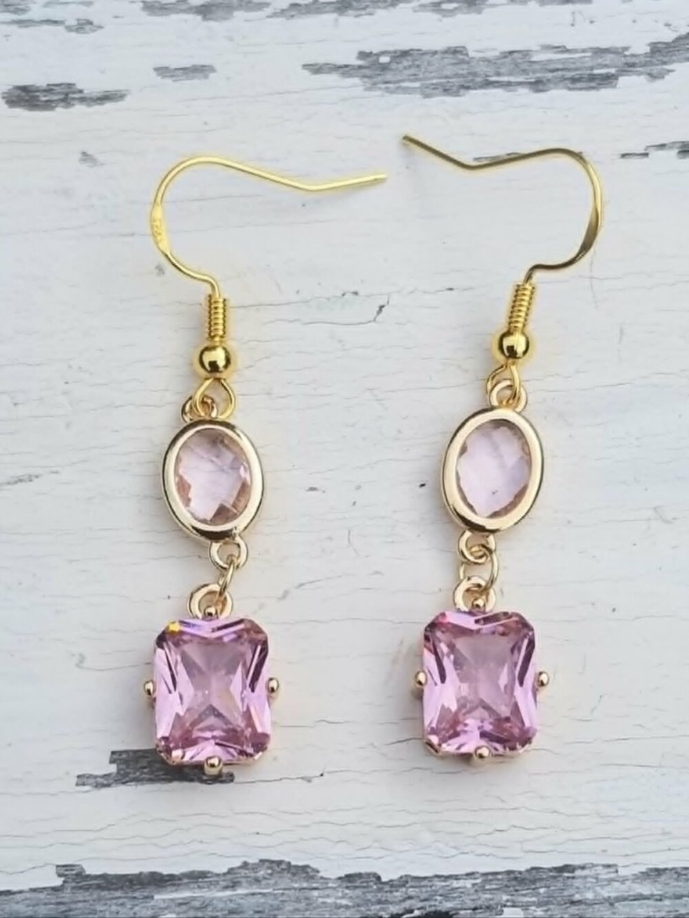 14k Gold Pink Tourmaline Dangle Earrings, Tourmaline Double Drop Earrings